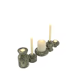 Natural Textured Stone Candle Holders With White Lit Candles And Various Designs