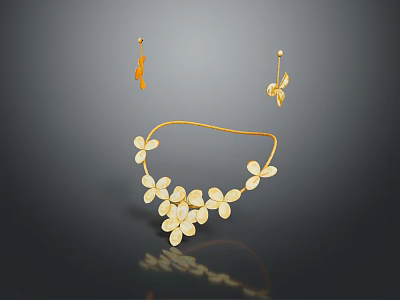 Elegant Gold Flower Design Jewelry Set With Necklace And Earrings 3d model
