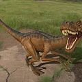 Tyrannosaurus Rex Running On Grassland With Cracked Ground Open Mouth And Sharp Teeth