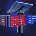 Solar Powered Traffic Light With Blue Red LED Lights And Solar Panel 3d model