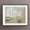 Scenic Landscape Painting with Leafless Trees River and Distant Rural View