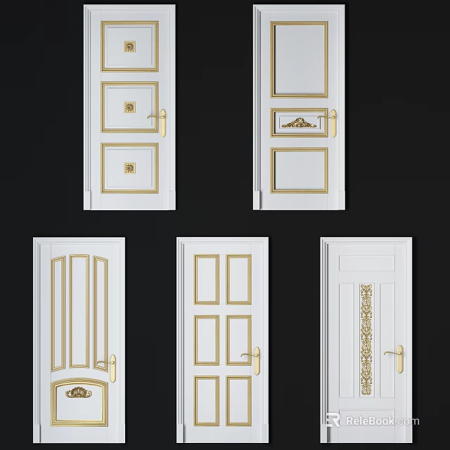 White Swing Doors With Gold Accents Various Designs For Home Interior 3d model 