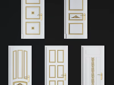 White Swing Doors With Gold Accents Various Designs For Home Interior 3d model