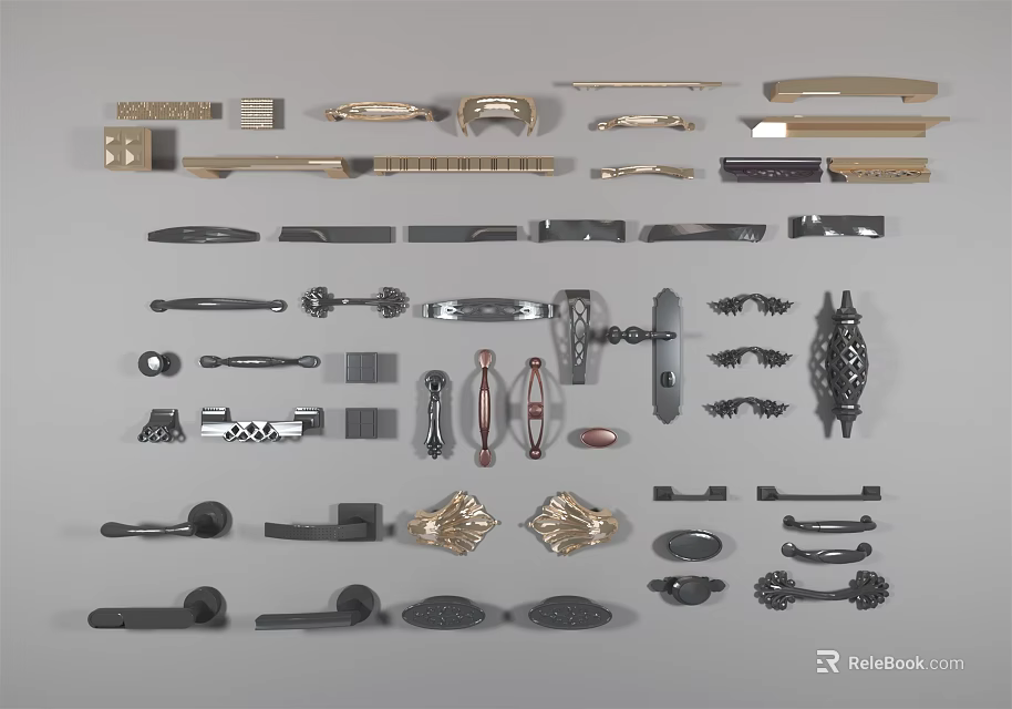 Assorted Door Handles With Different Designs Materials And Decorative Styles For Homes 3d model 