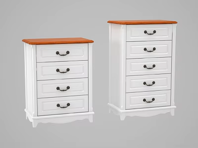 Two White Dressers With Wooden Top Multiple Drawers And Metal Handles 3d model