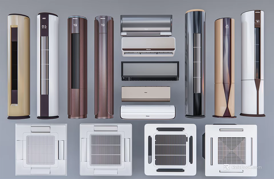 Different Types Of Modern Air Conditioner Fans Including Standing And Wall Mounted Designs 3d model 