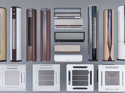 Different Types Of Modern Air Conditioner Fans Including Standing And Wall Mounted Designs 3d model