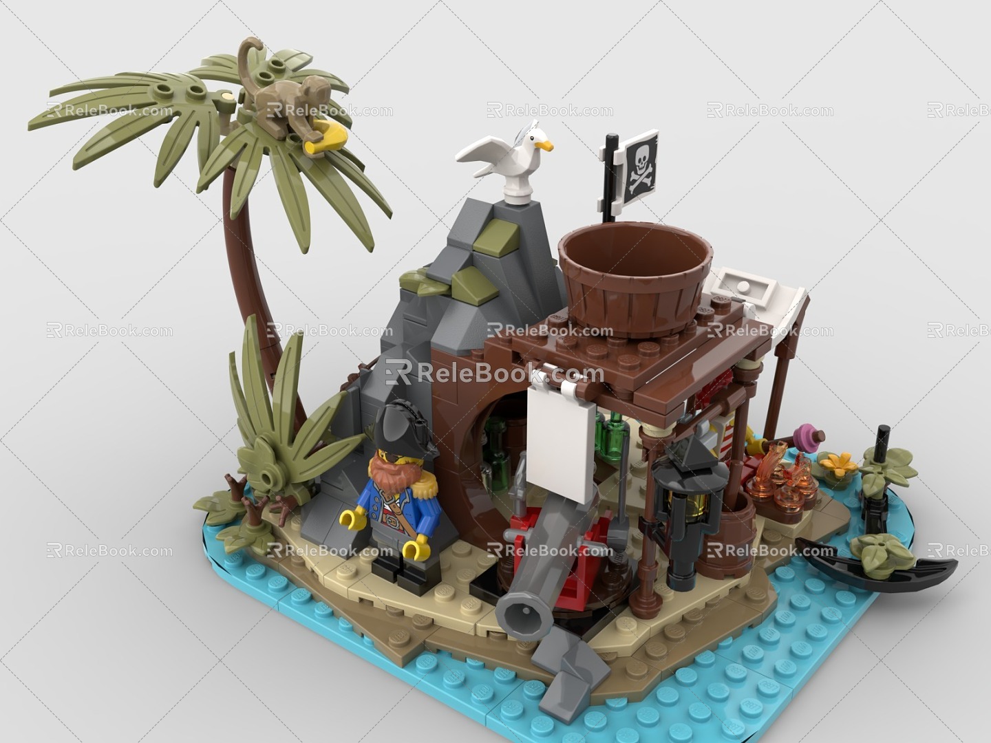 Lego LEGO Toy Blocks Island Pirate Coconut Tree Treasure Base Shipwreck 3d model