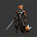 Detailed Fox Warrior 3D Model In Armor Holding Sword Dynamic Pose