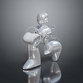 Silver Metallic Humanoid Robot Holding Circular Object With Floating Particles On Dark Reflective Surface 3d model
