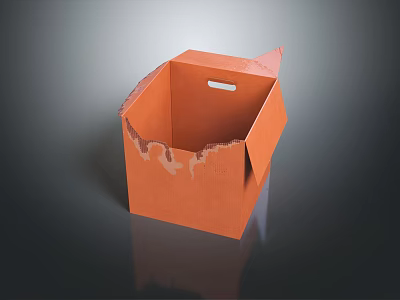 Open Orange Cardboard Box With Handle And Torn Edges On Dark Surface 3d model