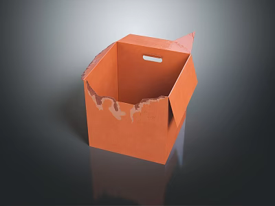 Open Orange Cardboard Box With Handle And Torn Edges On Dark Surface 3d model