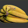 Fresh Yellow Bunch of Bananas with Sticker on Black Background and Reflection