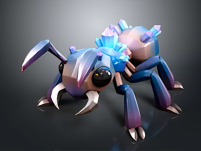 3D Model Spider With Blue Purple Gradient Body And Crystal Like Back Structures 3d model