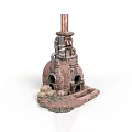 Brick Built Small Building Model With Copper Chimney Arched Openings And Stone Base 3d model