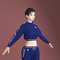 Sporty Woman Wearing Blue Tracksuit Standing Against Pink Background With Arms Outstretched