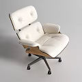 Button Tufted White Office Chair With Wooden Arms Metal Base And Casters