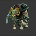 Muscular Fantasy Game Movie Character With Ram Horns Armor And Weapon