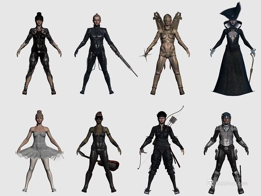 Game And Movie Characters With Detailed Costumes Weapons And Diverse Poses 3d model 