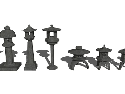 Traditional Japanese Outdoor Stone Lanterns In Various Styles For Garden Decoration 3d model