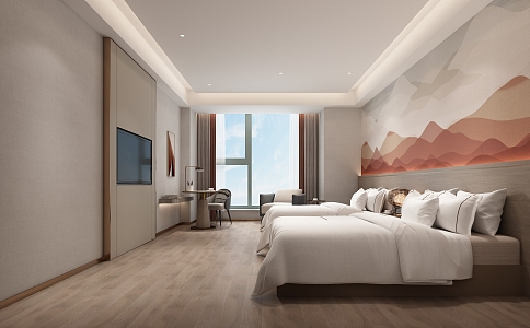 Modern Room Hotel Room Standard Room 3d model