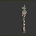 Cartoon Scenery Featuring Stone Towers With Green Dome Spire Vines And Rope Bridge