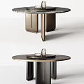 Elegant Modern Round Dining Table With Marble Tabletop And Metal Legs Design 3d model
