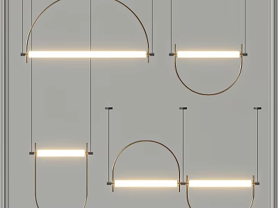Modern Minimalist Chandelier Design With Circular Metallic Rings And Linear Lights 3d model