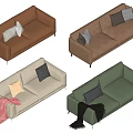 Modern Two Seater Sofas In Various Colors With Decorative Pillows And Soft Blankets 3d model