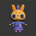Cute Cartoon Rabbit Plush Toy With Purple Outfit Hat And Yellow Ears