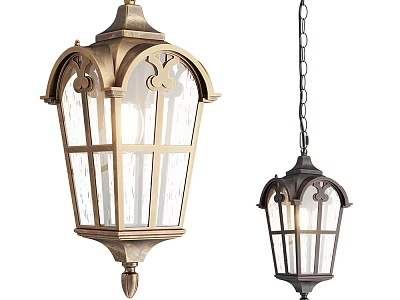 Vintage Pendant Lights With Ornate Metal Frame And Clear Glass Panels 3d model