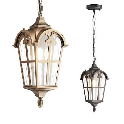 Vintage Pendant Lights With Ornate Metal Frame And Clear Glass Panels 3d model