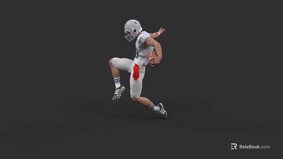 Game Character American Football Player in White Uniform with Helmet and Football Running 3d model 
