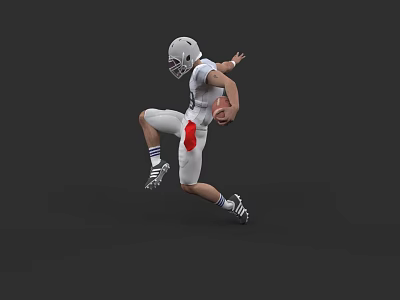 Game Character American Football Player in White Uniform with Helmet and Football Running 3d model