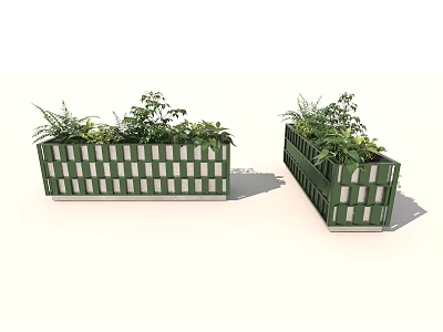Green And White Lattice Design Garden Planters With Various Green Plants 3d model