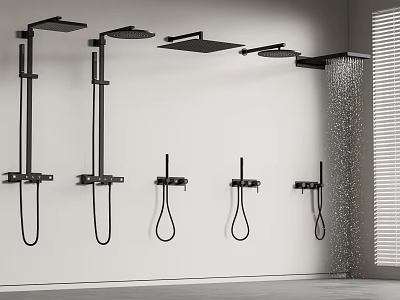 Modern Black Wall Mounted Shower Systems With Rainfall Heads And Handheld Sprayers 3d model