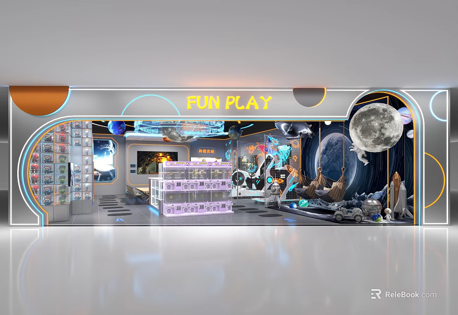 Fun Play Kids Play Area With Space Theme Moon Planets And Play Equipment 3d model 