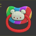Rainbow Colored Baby Pacifier With Red Ring Handle And White Bear Face Design
