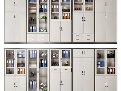Modern Bookcase with Glass Doors Multiple Compartments and Drawers for Organized Storage 3d model