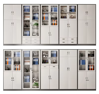 Modern Bookcase with Glass Doors Multiple Compartments and Drawers for Organized Storage 3d model