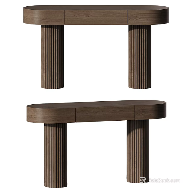 Wooden Entryway Console Table And Cabinet With Fluted Legs And Storage Drawers 3d model 