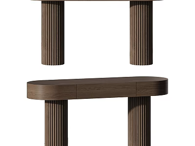 Wooden Entryway Console Table And Cabinet With Fluted Legs And Storage Drawers 3d model