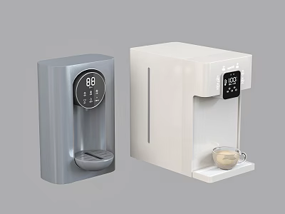 Modern Gray And White Electric Water Dispensers With Digital Displays And Coffee Cup 3d model