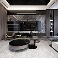 Modern Living And Dining Room Interior Design With Marble Wall TV Backdrop And Sofa