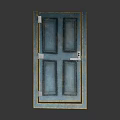 Vintage Blue Wooden Front Door With Classic Panel Design And Metal Hardware
