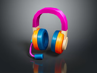 Colorful Pink Headband Headphones With Blue Orange Ear Cups And Microphone For Modern Audio Experience 3d model