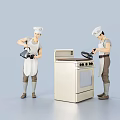 Two Men In Chef Hats And Aprons Pouring And Cooking With Spatula By Stove Oven