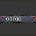 Blue and Pink Cargo Electric Locomotive Train With Top Pantograph And Reflective Surface
