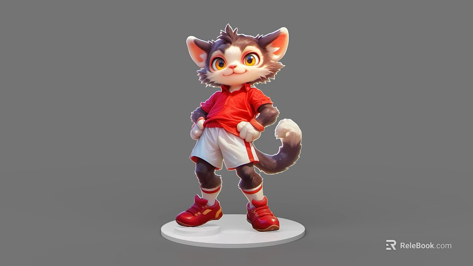 Animated Game Movie Character Cute Cartoon Cat Wearing Red Shirt White Shorts Red Shoes 3d model 