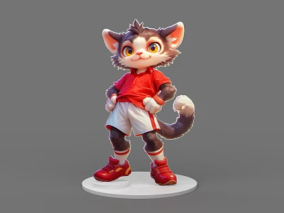 Animated Game Movie Character Cute Cartoon Cat Wearing Red Shirt White Shorts Red Shoes 3d model